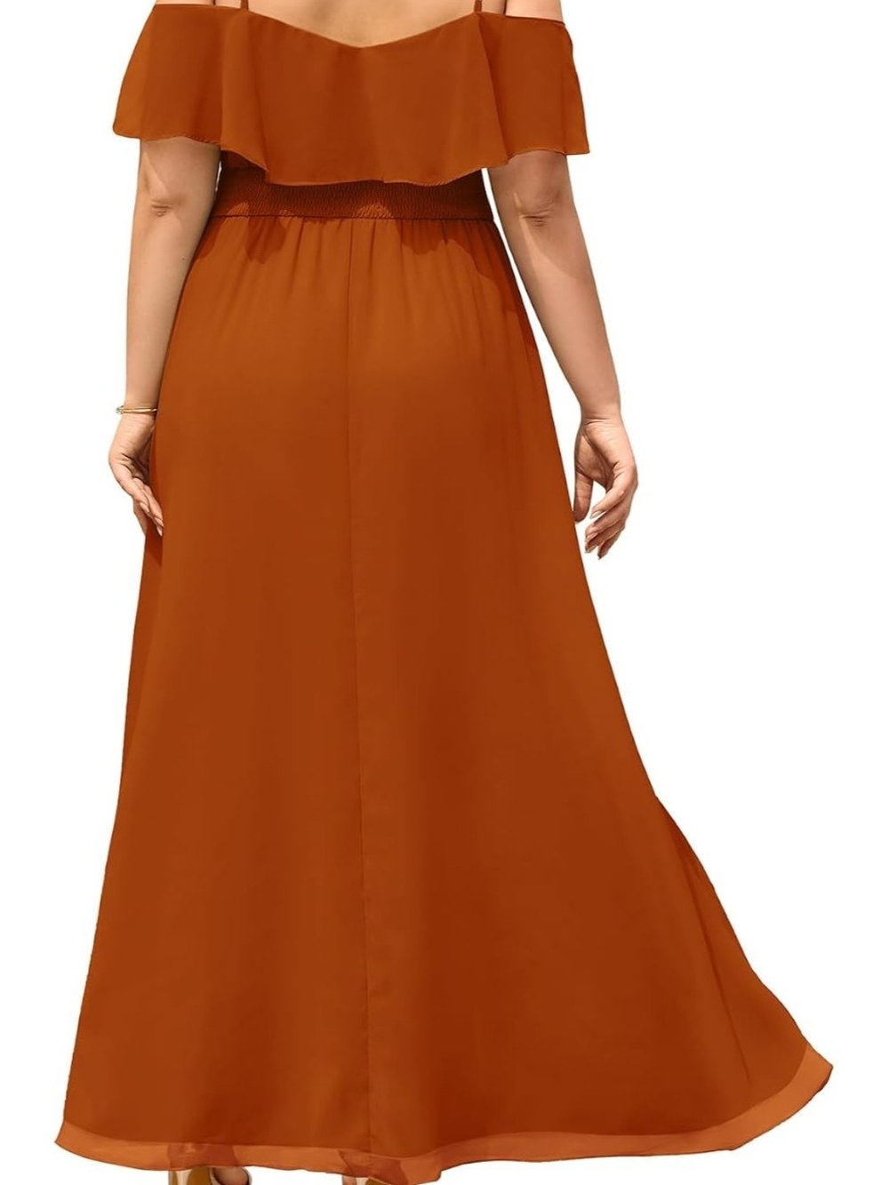 Plus-Size One-Shoulder Ruffle Maxi Dress in Rust - Picture 7 of 9